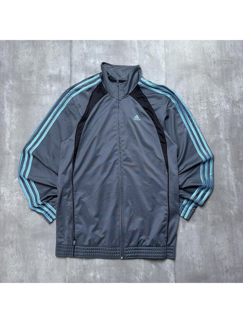 Y2K Gray Adidas Striped Grunge Skater Track Jacket